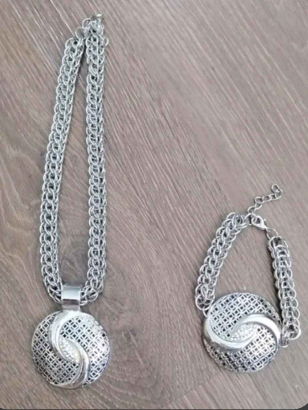 Silver-Tone Woven Disc Necklace & Bracelet Set - Women Jewelry